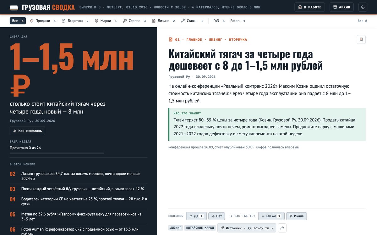 Грузовая Сводка — версия для компьютера